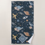 可愛い恐竜の宇宙柄の子ども ビーチタオル (正面)