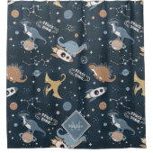 可愛い恐竜の宇宙柄キッズバスルーム シャワーカーテン (正面)