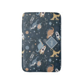 可愛い恐竜の宇宙柄キッズバスルーム バスマット (正面縦)