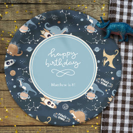 可愛い恐竜の宇宙模様子供の誕生日 ペーパープレート