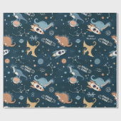 可愛い恐竜の宇宙模様子供の誕生日 ラッピングペーパー (フラット)