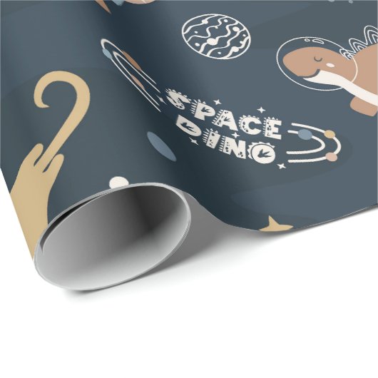 可愛い恐竜の宇宙模様子供の誕生日 ラッピングペーパー (ロールコーナー)