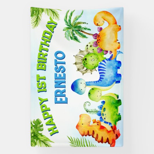 可愛い恐竜の幼児のバースデーパーティパーソナライズされたー 横断幕 (縦)