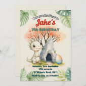 可愛い恐竜の招待による誕生日パーティー 招待状 (正面/裏面)