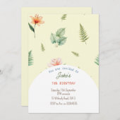 可愛い恐竜の招待による誕生日パーティー 招待状 (正面/裏面)