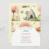 可愛い恐竜の招待による誕生日パーティー 招待状 (正面/裏面)