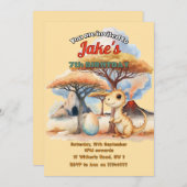 可愛い恐竜の招待による誕生日パーティー 招待状 (正面/裏面)