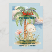 可愛い恐竜の招待による誕生日パーティー 招待状 (正面/裏面)