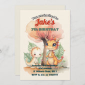 可愛い恐竜の招待による誕生日パーティー 招待状 (正面/裏面)