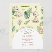 可愛い恐竜の招待による誕生日パーティー 招待状 (正面/裏面)