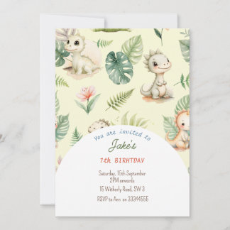 可愛い恐竜の招待による誕生日パーティー 招待状