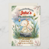 可愛い恐竜の招待による誕生日パーティー 招待状 (正面/裏面)