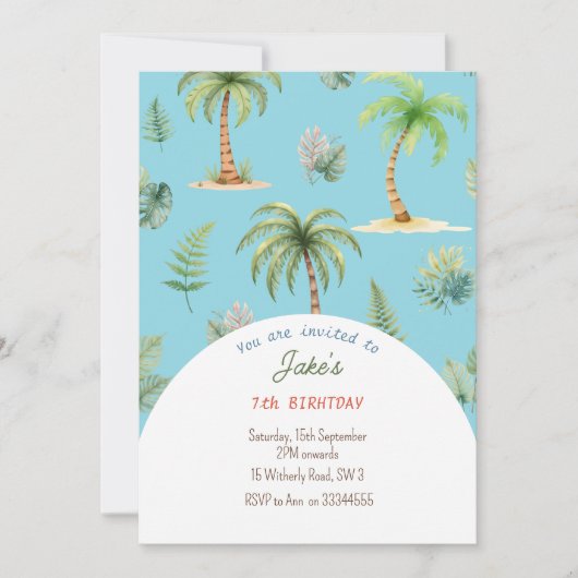 可愛い恐竜の招待による誕生日パーティー 招待状 (正面)