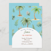 可愛い恐竜の招待による誕生日パーティー 招待状 (正面/裏面)