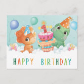 可愛い恐竜の最初の誕生日カード ポストカード (正面)