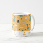 可愛い恐竜の模様マグカップ | キッズギフトパーソナライズされた コーヒーマグカップ (正面右)