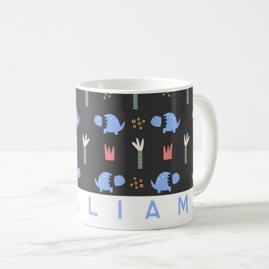 可愛い恐竜の模様マグカップ | 名パーソナライズされた前 コーヒーマグカップ (正面右)