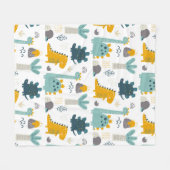 可愛い恐竜の模様 フリースブランケット (正面(横))