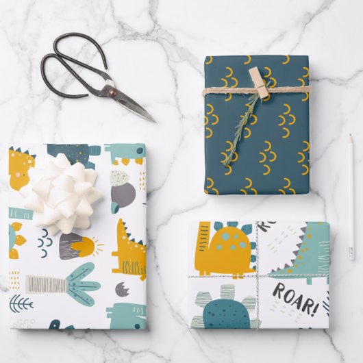 可愛い恐竜の模様 ラッピングペーパーシート (正面)