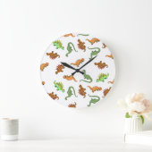 可愛い恐竜の模様 ラージ壁時計 (ホーム)