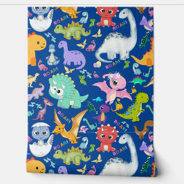 可愛い恐竜の模様（青） | 壁紙