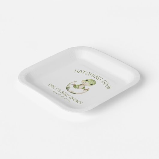 可愛い恐竜の水の色の孵化すぐに赤ちゃんシャワー ペーパープレート (傾斜あり)