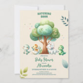 可愛い恐竜の水の色の孵化すぐに赤ちゃんシャワー 招待状 (正面)