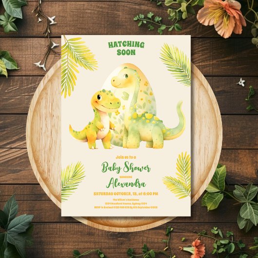 可愛い恐竜の水の色の孵化すぐに赤ちゃんシャワー 招待状