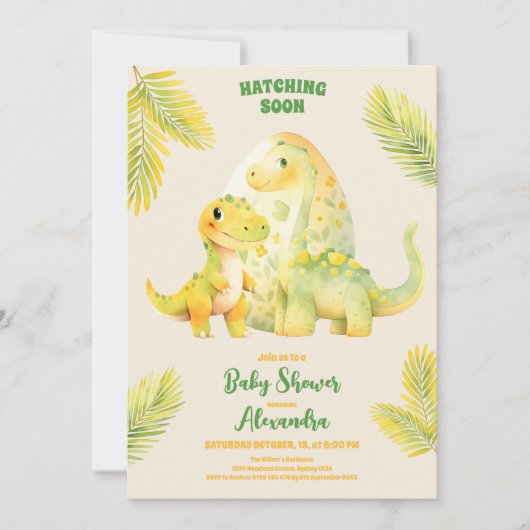 可愛い恐竜の水の色の孵化すぐに赤ちゃんシャワー 招待状 (正面)