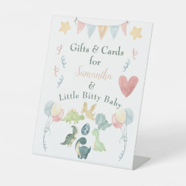 可愛い恐竜の水彩赤ちゃんシャワーオレンジ 台座サイン