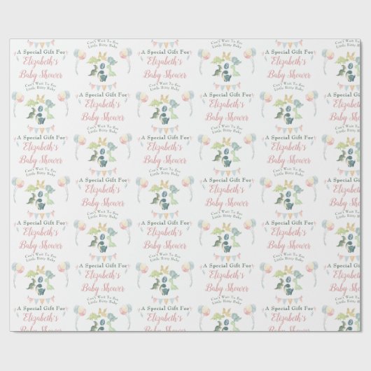 可愛い恐竜の水彩赤ちゃんシャワーパーソナライズされた ラッピングペーパー (フラット)