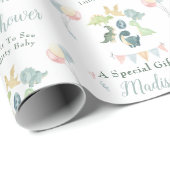 可愛い恐竜の水彩赤ちゃんシャワーパーソナライズされた ラッピングペーパー (ロールコーナー)