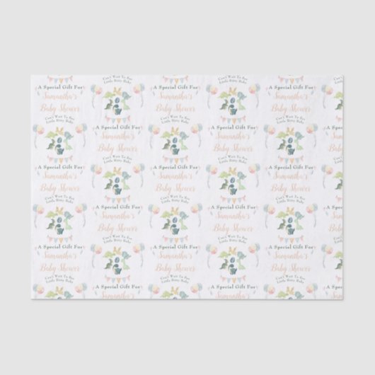 可愛い恐竜の水彩赤ちゃんシャワーパーソナライズされた 薄葉紙 (正面)