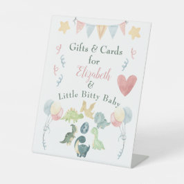 可愛い恐竜の水彩赤ちゃんシャワーピンク 台座サイン