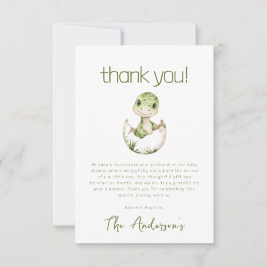 可愛い恐竜の水彩赤ちゃんシャワー サンキューカード (正面)