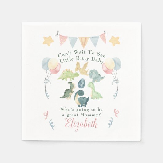 可愛い恐竜の水彩赤ちゃんシャワー スタンダードカクテルナプキン (正面)