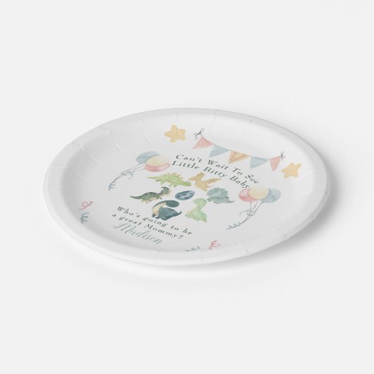 可愛い恐竜の水彩赤ちゃんシャワー ペーパープレート (アングル)