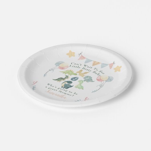 可愛い恐竜の水彩赤ちゃんシャワー ペーパープレート (アングル)