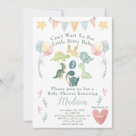 可愛い恐竜の水彩赤ちゃんシャワー 招待状