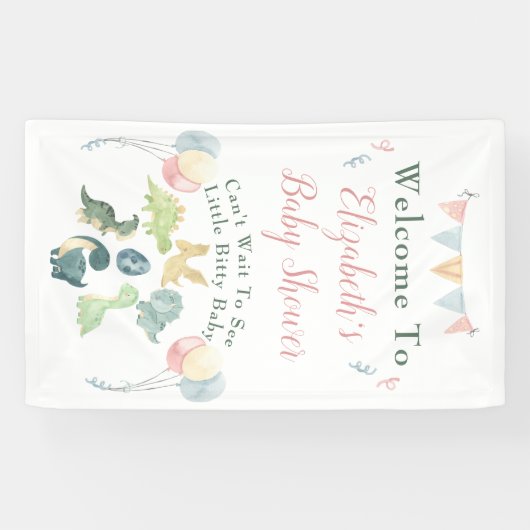 可愛い恐竜の水彩赤ちゃんシャワー 横断幕 (横)