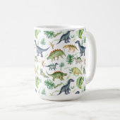 可愛い恐竜の水色の緑のパターンの子供 コーヒーマグカップ (正面右)