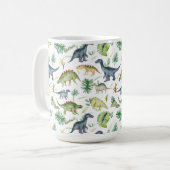 可愛い恐竜の水色の緑のパターンの子供 コーヒーマグカップ (正面左)