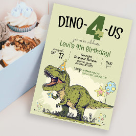 可愛い恐竜の漫画Dino-4-us 4th誕生日パーティー 招待状
