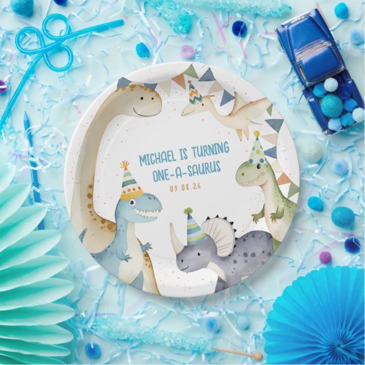 可愛い恐竜の男の子のダイノマイト誕生日パーティー ペーパープレート (パーティー)