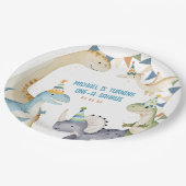 可愛い恐竜の男の子のダイノマイト誕生日パーティー ペーパープレート (アングル)