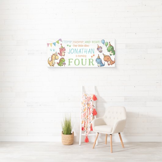 可愛い恐竜の男の子の誕生日パーティバナー 横断幕 (インサイチュ)