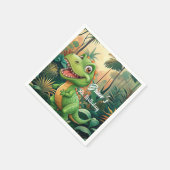 可愛い恐竜の男の子の誕生日パーティー スタンダードカクテルナプキン (角)
