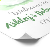 可愛い恐竜の緑の水彩赤ちゃんシャワーへようこそ ポスター (角)