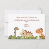 可愛い恐竜の緑の誕生日パーティーありがとう サンキューカード (裏面)