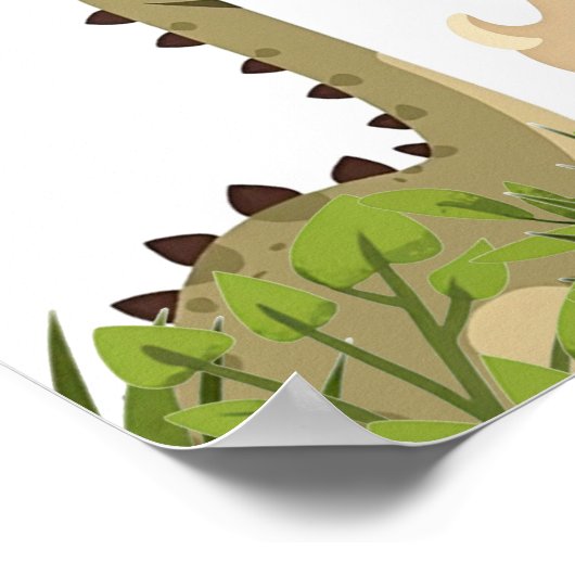 可愛い恐竜の緑の誕生日パーティーへようこそ看板 ポスター (角)